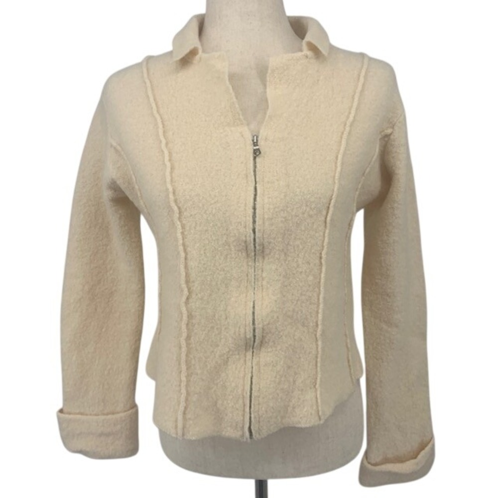 Vintage Jillian Jones 100% Wool Zip Jacket S Scandi Neutral 90s Minimalist Cream